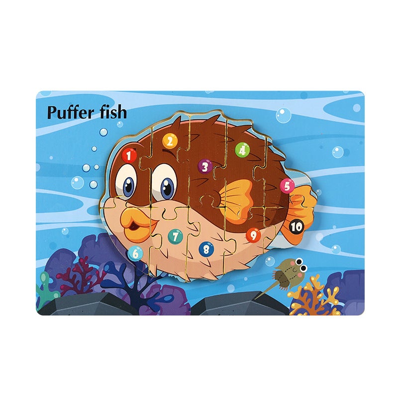 Wooden Animal Traffic Cognitive Cartoon Three-Dimensional Puzzle Toy Early Education Educational Children'S Big Block Matching Toy - Image 1